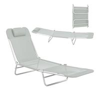 Outsunny Chaise longue de jardin pliable pour extérieur, dossier réglable, chaise longue inclinable avec coussin appui-tête, gris clair