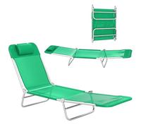 Outsunny Chaise longue de jardin pliable pour extérieur, dossier réglable, chaise longue inclinable avec coussin appui-tête, vert foncé