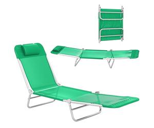 Outsunny Chaise longue de jardin pliable pour extérieur, dossier réglable, chaise longue inclinable avec coussin appui-tête, vert foncé