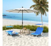 Outsunny Chaise longue de jardin pliante avec coussin de tête Auvent, Rouleau Chaise longue avec dossier inclinable Bleu