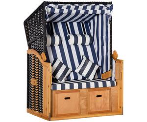 Outsunny Chaise longue double de plage avec toit, incluant 1 table pliante, bleu