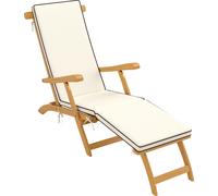 Outsunny Chaise longue en bois pliable Chaise longue de jardin avec repose-pieds, matelas, chaise de jardin pouvant supporter jusqu'à 160 kg, pour le jardin Vacances Outdoor Plage Piscine, teck