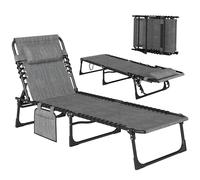 Outsunny Chaise Longue Pliable Bain de Soleil transat de Relaxation Dossier inclinable 5 Niveaux têtière Amovible Pochette latérale intégrée revêtement textilène Acier dim. 189 x 58 x 30 cm Gris