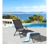 Outsunny Bain de Soleil Pliable transat inclinable 5 Positions Chaise Longue Grand Confort avec accoudoirs dim. 187,2L x 64,5l x 101H cm métal époxy textilène Gris