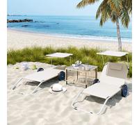 Outsunny Chaise longue pliable de jardin avec coussin de tête, auvent et dossier inclinable Beige