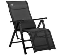 Outsunny Chaise longue pliable, transat bain de soleil inclinable avec dossier réglable sur 9 positions, coussin lombaire, noir