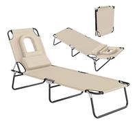 Outsunny Chaise Longue Pliante avec Trou pour Le Visage, Dossier réglable à 4 Positions, Chaise Longue de Jardin, Chaise Longue d'extérieur avec siège en Tissu Oxford 600 D, Coussin pour la Plage