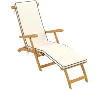 Outsunny Chaise Longue Pliante, Bain de Soleil avec Coussin en Bois d'acacia, Repose-Pieds, transat Jardin extérieur Charge 160 kg de Plage Relax Camping Piscine terrasse, 155 x 54 x 86 cm, Blanc