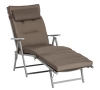 Outsunny Chaise longue pliante Chaise longue de jardin avec dossier réglable en 7 positions avec coussin pour le corps et la tête pour terrasse piscine Charge 165 kg 137x63,5x100,5 cm Marron
