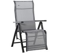 Outsunny Chaise longue pliante de jardin, chaise longue zéro gravité avec dossier réglable en 9 positions, avec coussin, pour terrasse, piscine, plage, charge 150 kg, 70x65x111 cm, gris