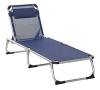 Outsunny Chaise Longue Pliante pour l'extérieur avec Appui-tête, Chaise Longue de Jardin avec Dossier réglable en Aluminium 60x165x76cm Bleu foncé