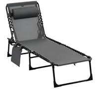 Outsunny Chaise longue pliable bain de soleil – dossier 5 positions, tétière amovible, gris