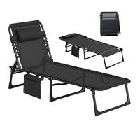 Outsunny Chaise longue pliante – 5 positions, têtière amovible, textilène, Noir, 189x58x30 cm