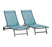 Outsunny Lot de 2 Bains de Soleil transat Chaise Longue inclinable en Aluminium et textilène avec roulettes Dossier Multipositions Charge Max. 150 Kg Bleu