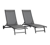 Outsunny Lot de 2 bains de soleil transat inclinables Aluminium/Textilène, roulettes, gris foncé