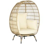 Outsunny Chaise Panier en rotin avec Coussin d'assise 105x90x148 cm Kaki | Chaise en rotin, chaise de jardin surélevée pour balcon, terrasse, métal