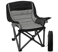 Outsunny Chaise Pliante Camping avec siège rembourré, Chaise de pêche Portable, Porte-gobelets, Poches latérales, Sac de Transport, Fauteuil Pliant pour randonnée, Plage, Pique-Nique et pêche, Noir