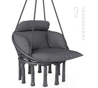 Outsunny Chaise Suspendue avec Grand Coussin rembourré, Fauteuil Suspendu à Franges, kit de Suspension Inclus, hamac Cadre en Acier, Tissage serré, Gris foncé