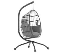 Outsunny Chaise Suspendue avec Support Panier Pliable Coussin et Appuie-tête pour Intérieur et Extérieur Charge 120 kg Gris