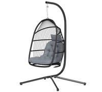 Outsunny Chaise suspendue œuf avec support panier pliant coussin et appui-tête pour intérieur et extérieur charge 150 kg gris