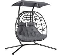 Outsunny Chaise Œuf Suspendue Double Baldaquin,Coussins,Appuie-tête,Noir