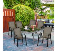 Outsunny Chaises de Jardin Ensemble de 6 Pièces, Chaises d'Extérieur Empilables en Métal et Tissu Respirant, Marron