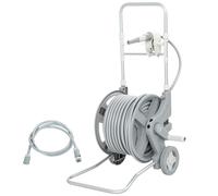 Outsunny Chariot à tuyau tambour 45 m avec 2 modes de pulvérisation, adaptateur robinet manivelle 2 roues 45 x 44 x 78 cm Gris