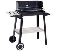 Outsunny Chariot barbecue à charbon avec étagère de rangement, roues