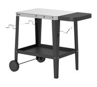 Outsunny Chariot de Barbecue 2 Niveaux Plateau en Inox avec Table Latérale Pliable et Roulettes, 115x67,5x80,5cm, Noir
