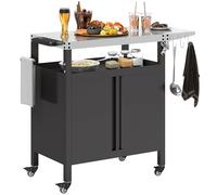 Outsunny Chariot de Barbecue avec Tablette Pliable, desserte pour Plancha en Acier Inoxydable, roulettes, 116 x 50 x 93 cm, Noir