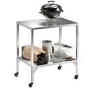 Outsunny Chariot de Barbecue en Acier Inoxydable - Table de Préparation Extérieur de 85x60cm avec Plan de Travail et roulettes - Desserte de Jardin Stable pour Four à Pizza et Grill, Argenté
