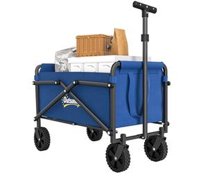 Outsunny Chariot de Festival de 41 L à roulettes, Petit Chariot Pliable de Jardin, Chariot Pliable Robuste de 60 kg avec poignée réglable et Sac de Transport pour la Plage, Le Camping, Les Festivals