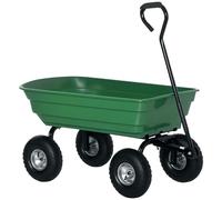 Outsunny Chariot de Jardin 100L Charge 250 kg, 4 Roues pneumatiques, poignée réglable, Remorque à Main pour Extérieur Acier Vert
