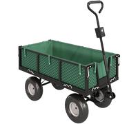 Outsunny Chariot de Jardin 300 kg, Chariot Remorque avec Bâche Amovible et Poignée Rotative à 180°, Parois Rabattables, Vert