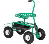 Outsunny Chariot de jardin avec siège à roulettes jusqu'à 150 kg avec tablette Corbeille pour petits outils de jardin Chariot d'atelier mobile Siège de jardin directionnel Hauteur d'assise 46-59 cm ré