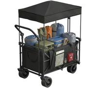 Outsunny Chariot de jardin pliable avec grandes roues verrouillables Barre réglable Porte-gobelet pour camping 125x59x133 cm Noir