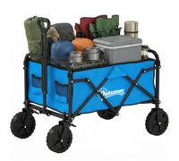 Outsunny Chariot de jardin pliable avec roues verrouillables, poignée réglable, porte-gobelet, charge 80 kg pour la campagne 85x50x99 cm bleu