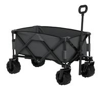 Outsunny Chariot de Plage Pliable Poignée Réglable 70 kg Gris Foncé | Chariot de Transport à Roulettes Tout Terrain, Charrette pour Extérieur Camping Pique-Nique