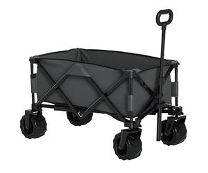 Outsunny Chariot de Plage Pliable poignée réglable, Chariot de Transport à roulettes Tout Terrain, charrette pour extérieur Camping Pique-Nique jusqu'à 70 kg, Gris foncé