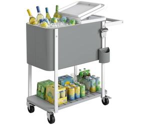 Outsunny Chariot de service avec roulettes, décapsuleur, étagère inférieure, poignée mobile, glacière, refroidisseur de boissons, chariot d'appoint pour fête en plein air et barbecue, gris