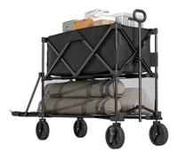 Outsunny Chariot de Jardin Pliable 369,5 L, Chariot de Transport de Plage à Deux étages Charge Max 200 kg, avec Roues Tout Terrain pour Camping, Shopping, Jardin, extérieur, Noir