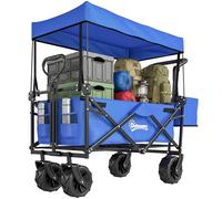 Outsunny Chariot de Transport Pliant avec Toit, poignée, Panier, Bleu