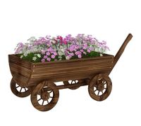 Outsunny Chariot décoratif en bois avec 4 roues et poignée, jardinière d'extérieur mobile avec trou de drainage, pot de fleurs d'extérieur pour cultures, plantes, jardin, terrasse, 115 x 40 x 54,5