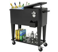 Outsunny Chariot Frigo de Patio avec Étagère, Drainage et Roues Verrouillables, Noir