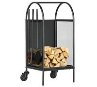 Outsunny Chariot - porte bûches - range bûches - multi-accessoires avec 2 roulettes métal noir