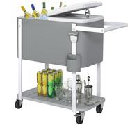 Outsunny Chariot Réfrigéré 56L avec Roues Étagère Décapsuleur Récupérateur de Capsules Vidange et Poignée pour Patio Fête 84x38x83 cm Gris