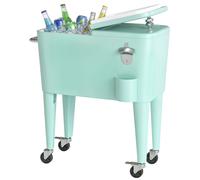 Outsunny Chariot Réfrigéré pour Boissons 56 L avec Roues Ouvre-bouteille Récupérateur de Capsules et Poignée pour Patio Fête 75x35x78 cm Vert Clair
