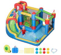 Outsunny Château Gonflable 6 en 1 3-8 Ans 390 x 300 x 197 cm Multicolore | Aire De Jeux, Pistolet À Eau, Toboggan, Trampoline, Piscines, Gonfleur, Sac De Transport, Intérieur/Extérieur