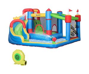 Outsunny Château Gonflable Aire de Jeux avec Pistolet à Eau Toboggan Trampoline piscines + 3-8 Ans avec gonfleur et Sac de Transport 390 x 300 x 197 cm - Multicolore