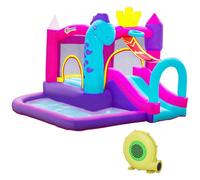 Outsunny Château Gonflable avec Toboggan, Trampoline, Aire de Jeux Piscine et Panier Jusqu'à 3 Enfants +3 Ans gonfleur et Sac de Transport Souffleur 350W Inclus dim. 300L x 270l x 200H cm Multicolore